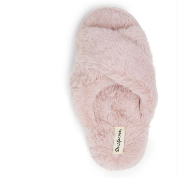 Dearfoams Kid's Jess Furry Crossband Slide Slippers - Picture 2 of 3